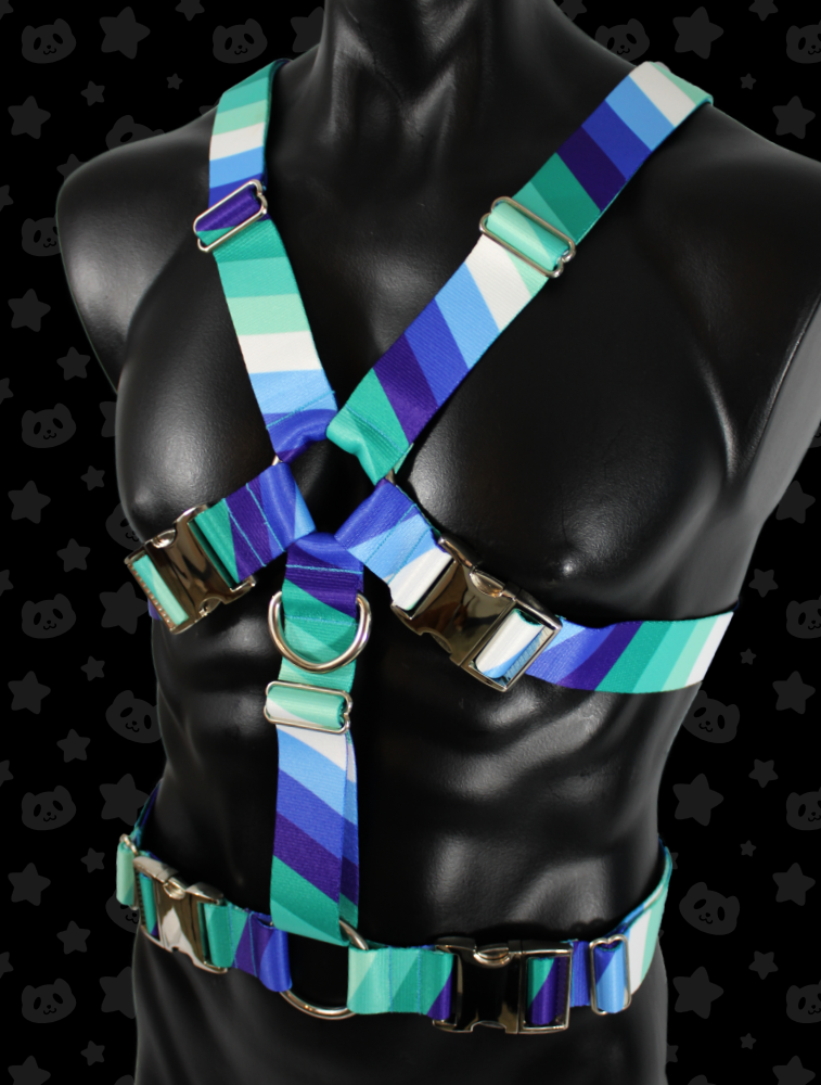 Chest Harness - MLM Pride with Silver Metal Hardware