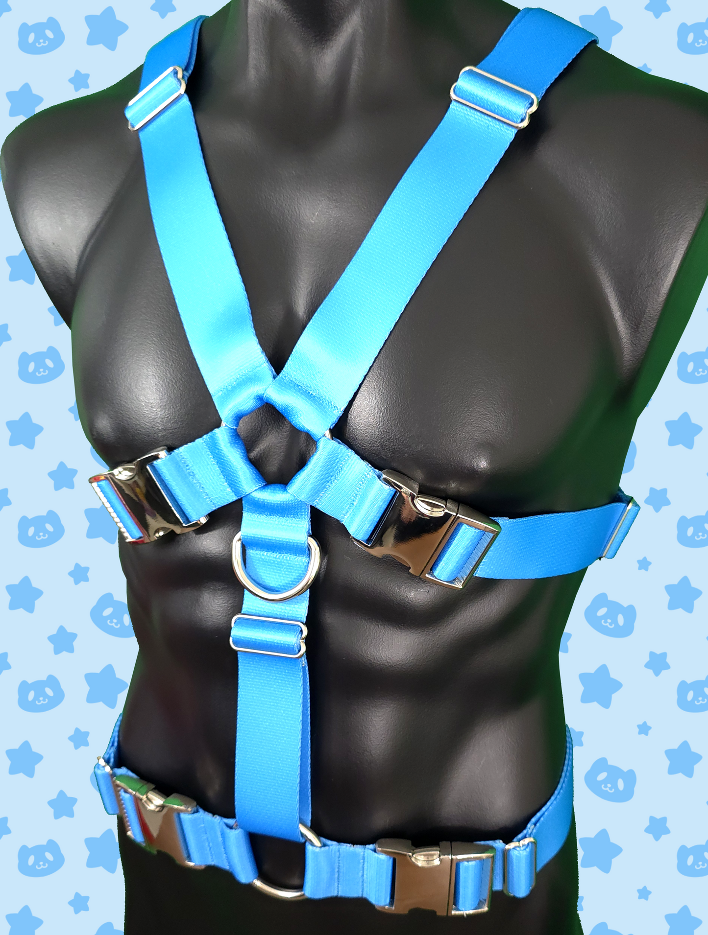 Chest Harness - Light Blue with Silver Metal Hardware