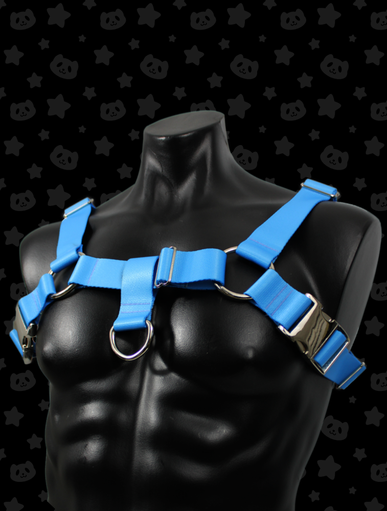 Bulldog Harness - Light Blue with Silver Metal Hardware