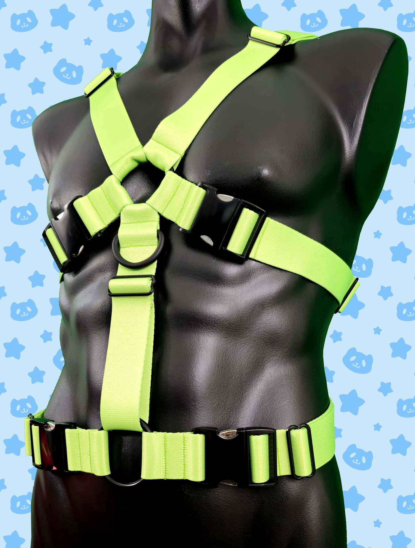 Chest Harness - Lime Green with Black Metal Hardware