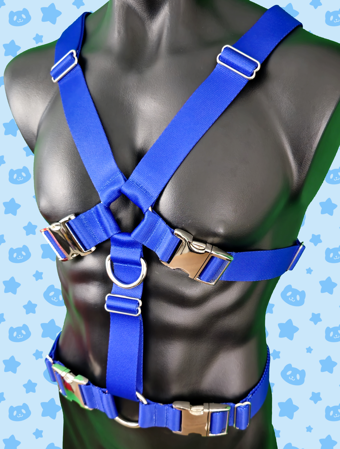 Chest Harness - Royal Blue with Silver Metal Hardware