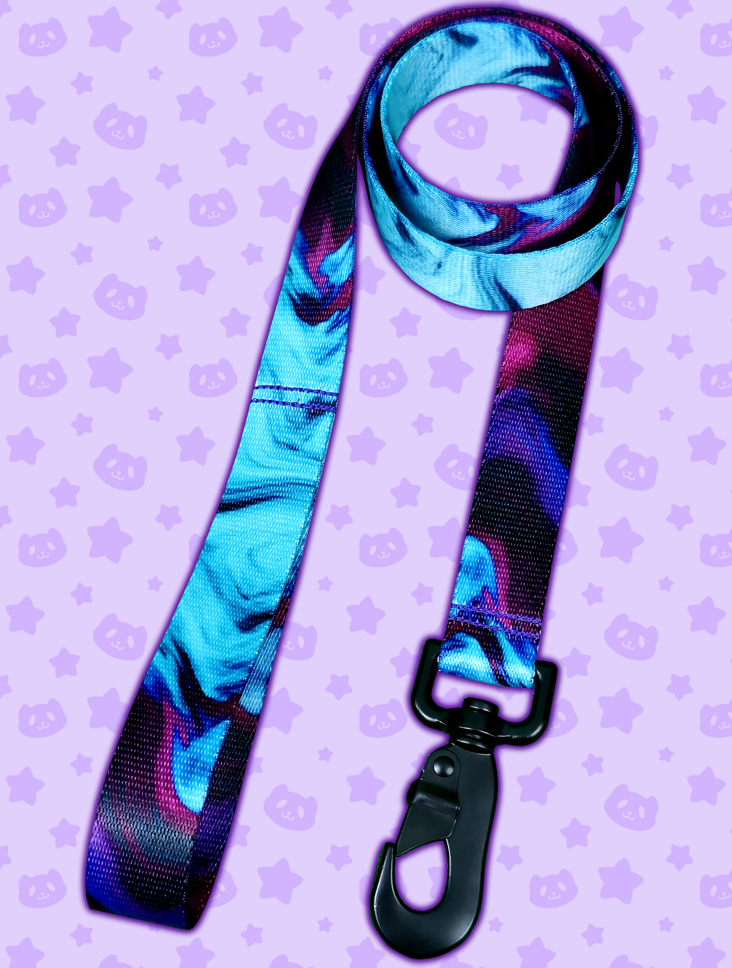 Leash - Whispy Purple + Blue with Black Metal Hardware