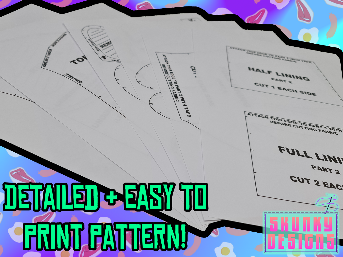 PATTERN - Slim-style puffy 5 finger hand paws + high detail instructions with TWO lining options - Digital Download