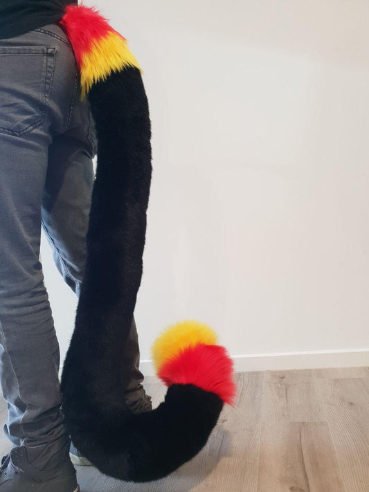 Feline Tail - Large - Black with Yellow and Red Highlights