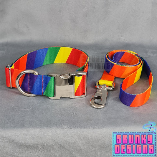 Collar + Leash - Rainbow Stripes