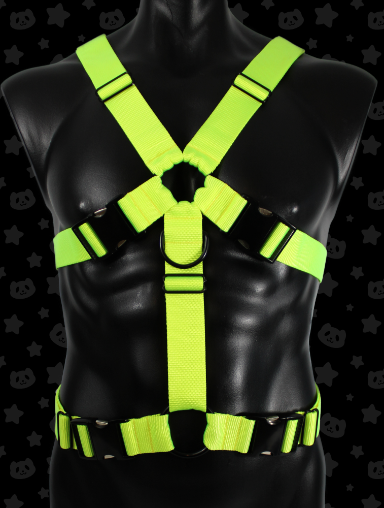 Chest Harness - Neon Yellow with Black Metal Hardware