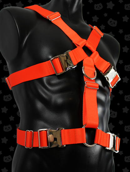 Chest Harness - Orange with Silver Metal Hardware
