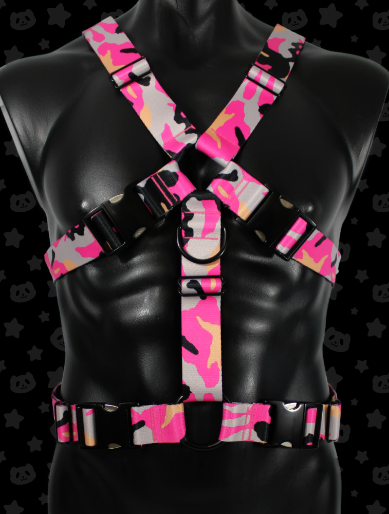 Chest Harness - Pink Camo with Black Metal Hardware