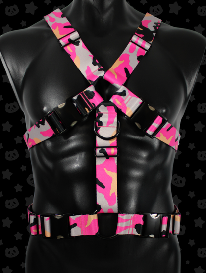 Chest Harness - Pink Camo with Black Metal Hardware