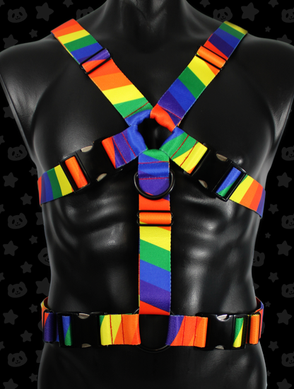 Chest Harness - Rainbow Pride with Black Metal Hardware