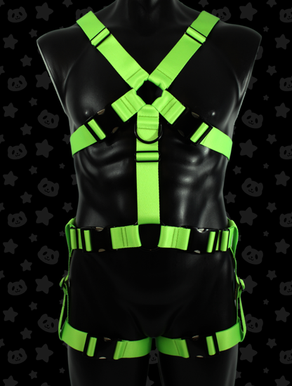 Chest Harness + Leg Straps - Lime Green with Black Metal Hardware