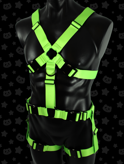 Chest Harness + Leg Straps - Lime Green with Black Metal Hardware