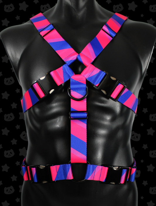 Chest Harness - Bi Pride with Black Metal Hardware