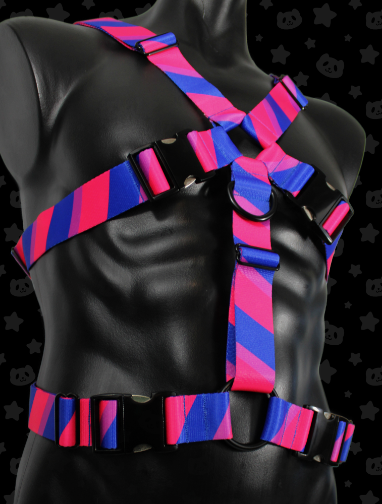 Chest Harness - Bi Pride with Black Metal Hardware