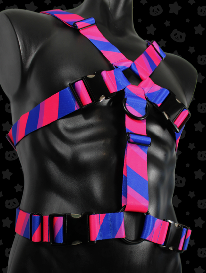 Chest Harness - Bi Pride with Black Metal Hardware