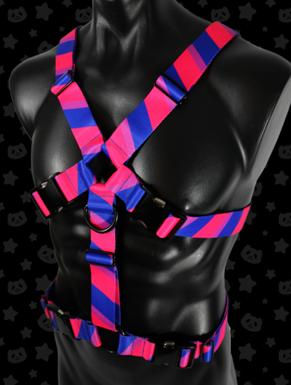 Chest Harness - Bi Pride with Black Metal Hardware