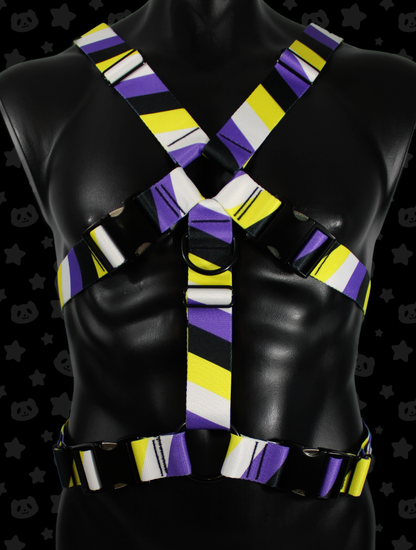 Chest Harness - Non-Binary Pride with Black Metal Hardware