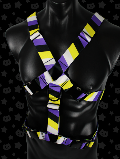 Chest Harness - Non-Binary Pride with Black Metal Hardware