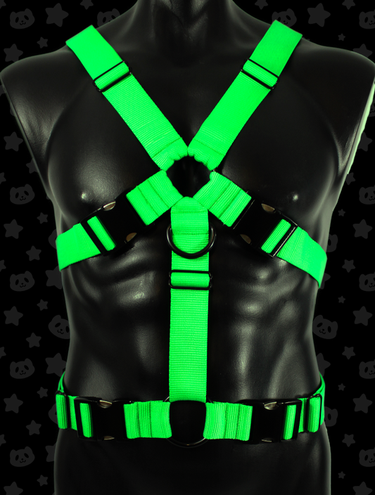 Chest Harness - Neon Green (UV Reactive) with Black Metal Hardware