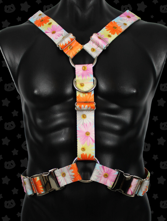 Y Harness - Daisies with Silver Metal Hardware