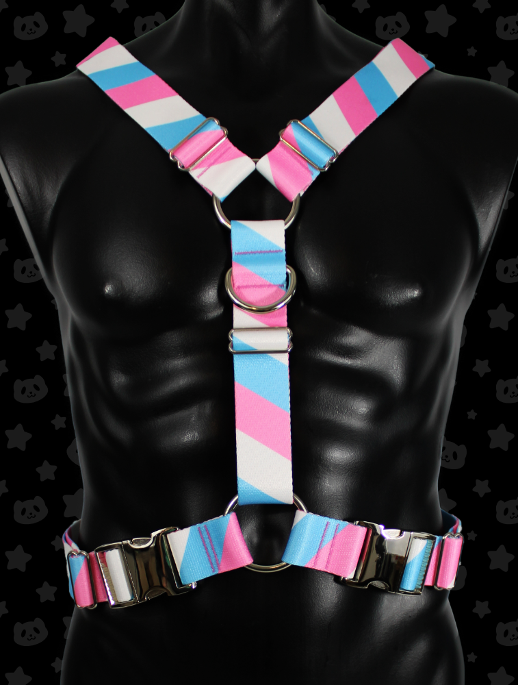 Y Harness - Trans Pride with Silver Metal Hardware