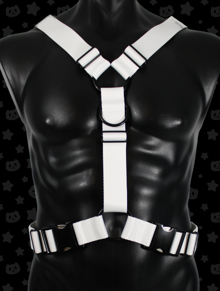 Y Harness - White with Black Metal Hardware