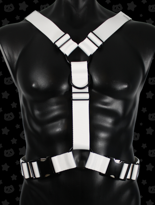 Y Harness - White with Black Metal Hardware