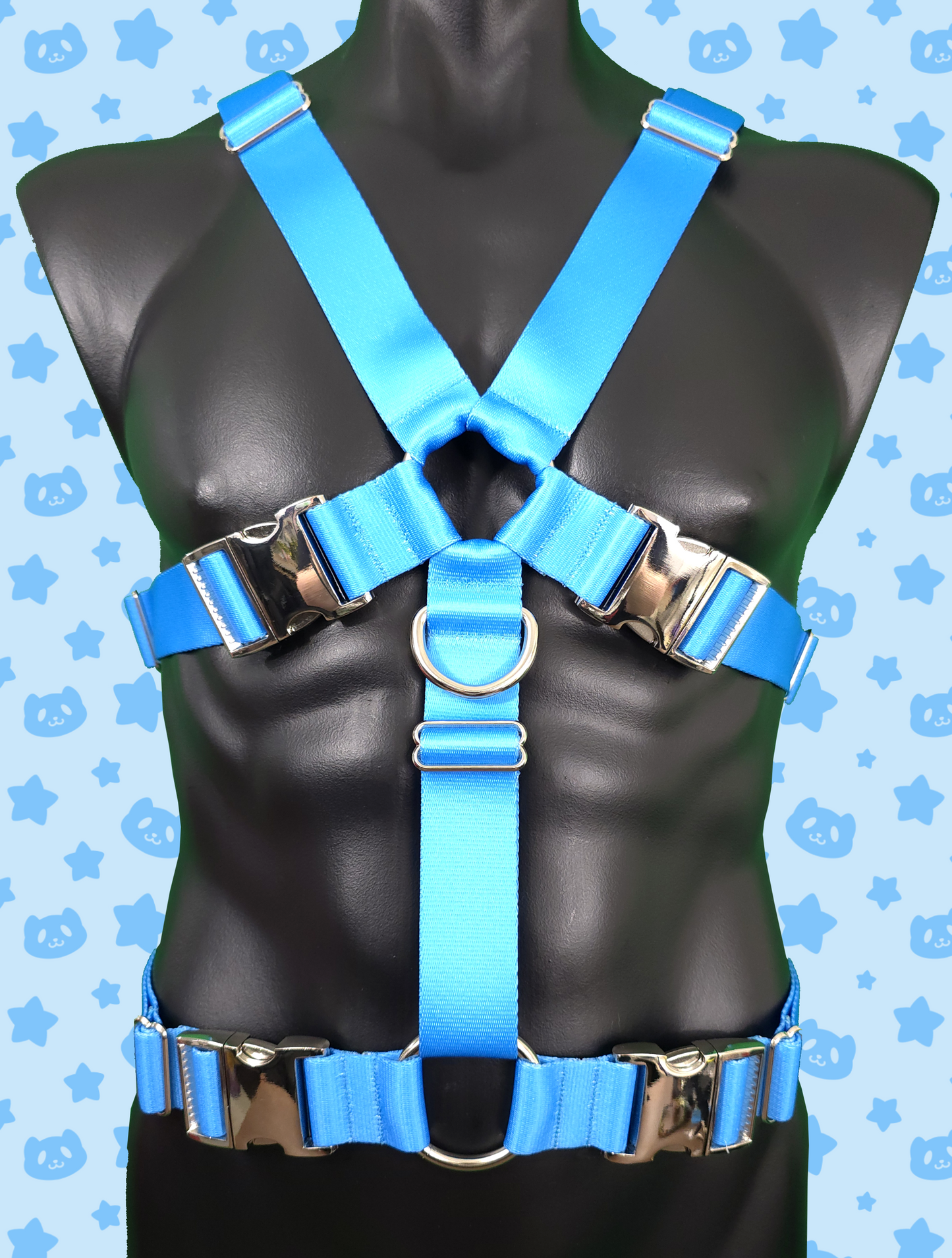 Chest Harness - Light Blue with Silver Metal Hardware