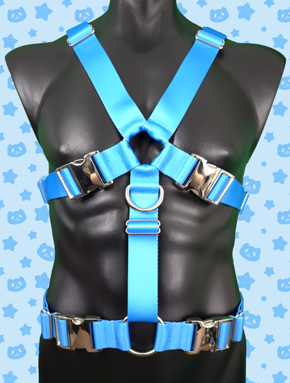 Chest Harness - Light Blue with Silver Metal Hardware