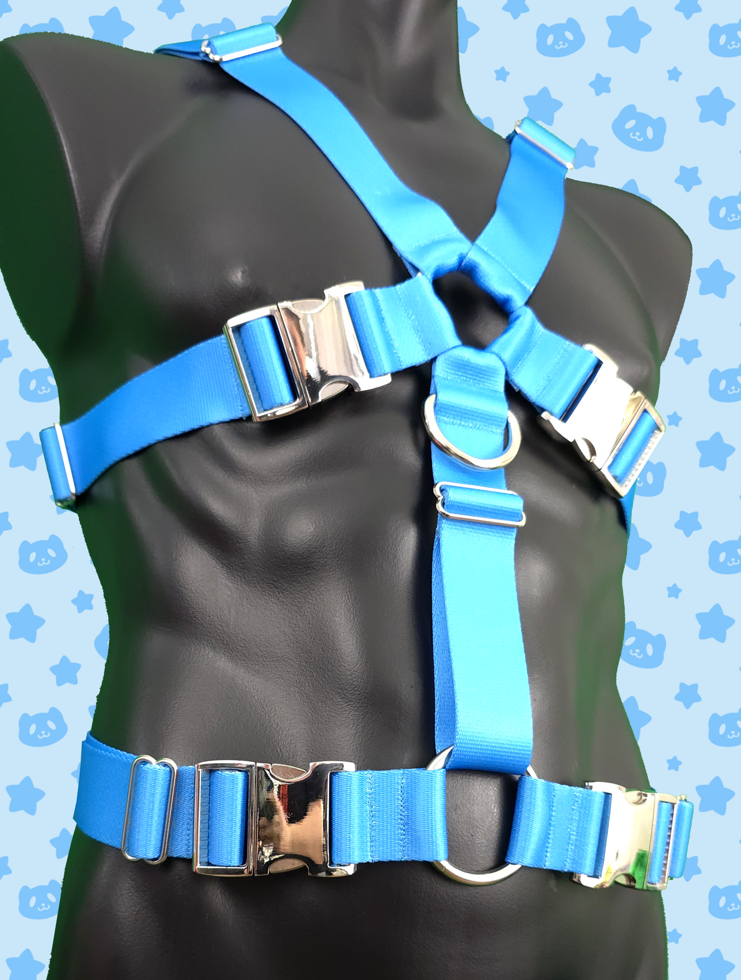 Chest Harness - Light Blue with Silver Metal Hardware