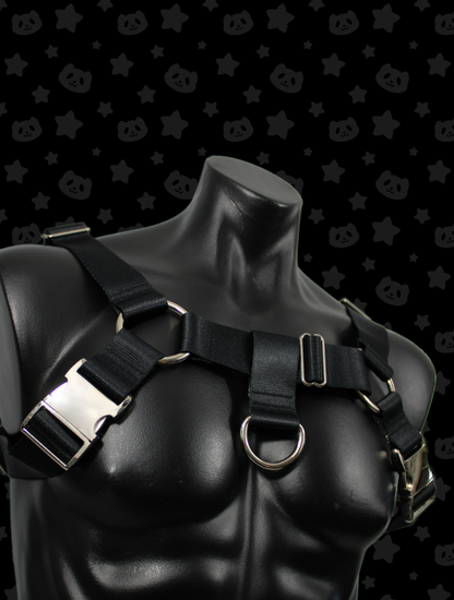 Bulldog Harness - Black with Silver Metal Hardware