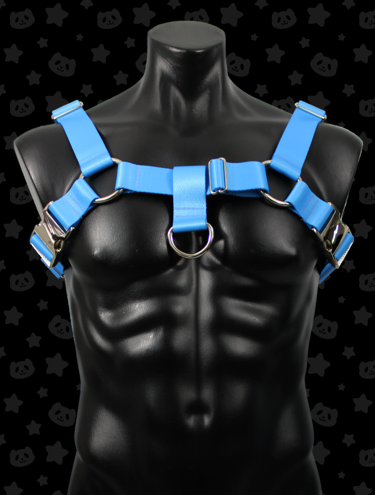 Bulldog Harness - Light Blue with Silver Metal Hardware