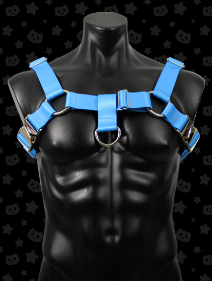 Bulldog Harness - Light Blue with Silver Metal Hardware