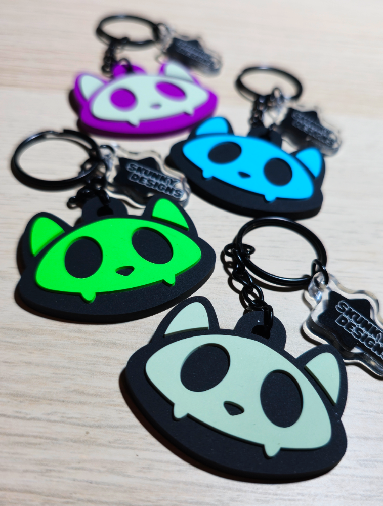 Skull Cat Rubber Keychain