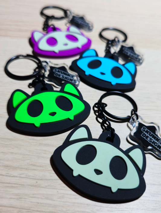 Skull Cat Rubber Keychain