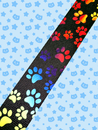 Collar - Rainbow Pawprints with Silver Metal Hardware