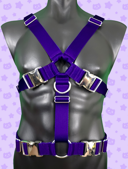 Chest Harness - Purple with Silver Metal Hardware