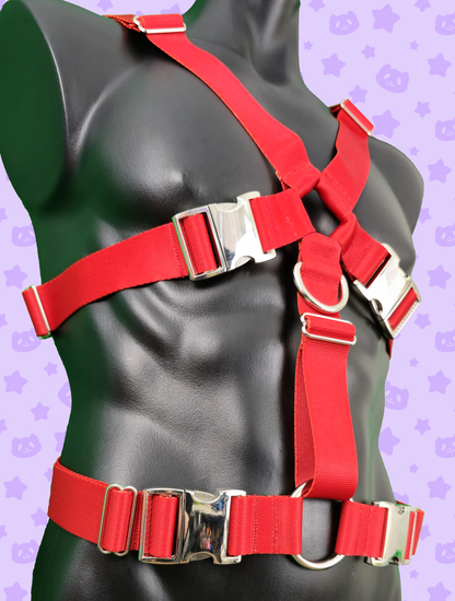Chest Harness - Red with Silver Metal Hardware