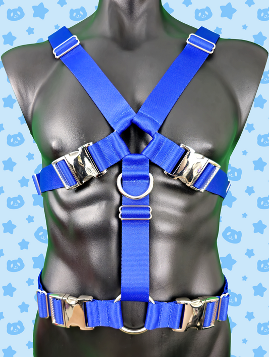 Chest Harness - Royal Blue with Silver Metal Hardware