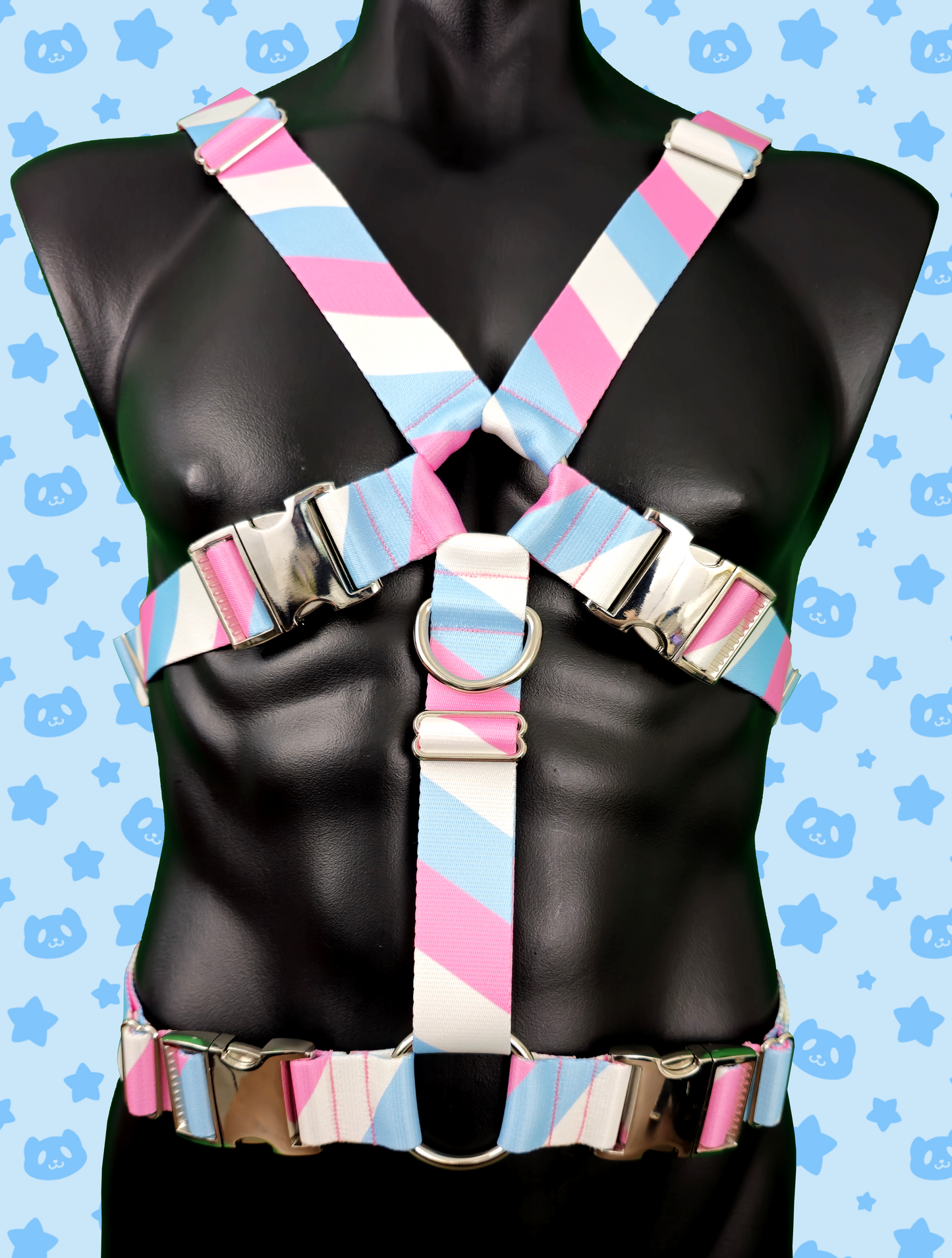 Chest Harness - Trans Pride with Silver Metal Hardware