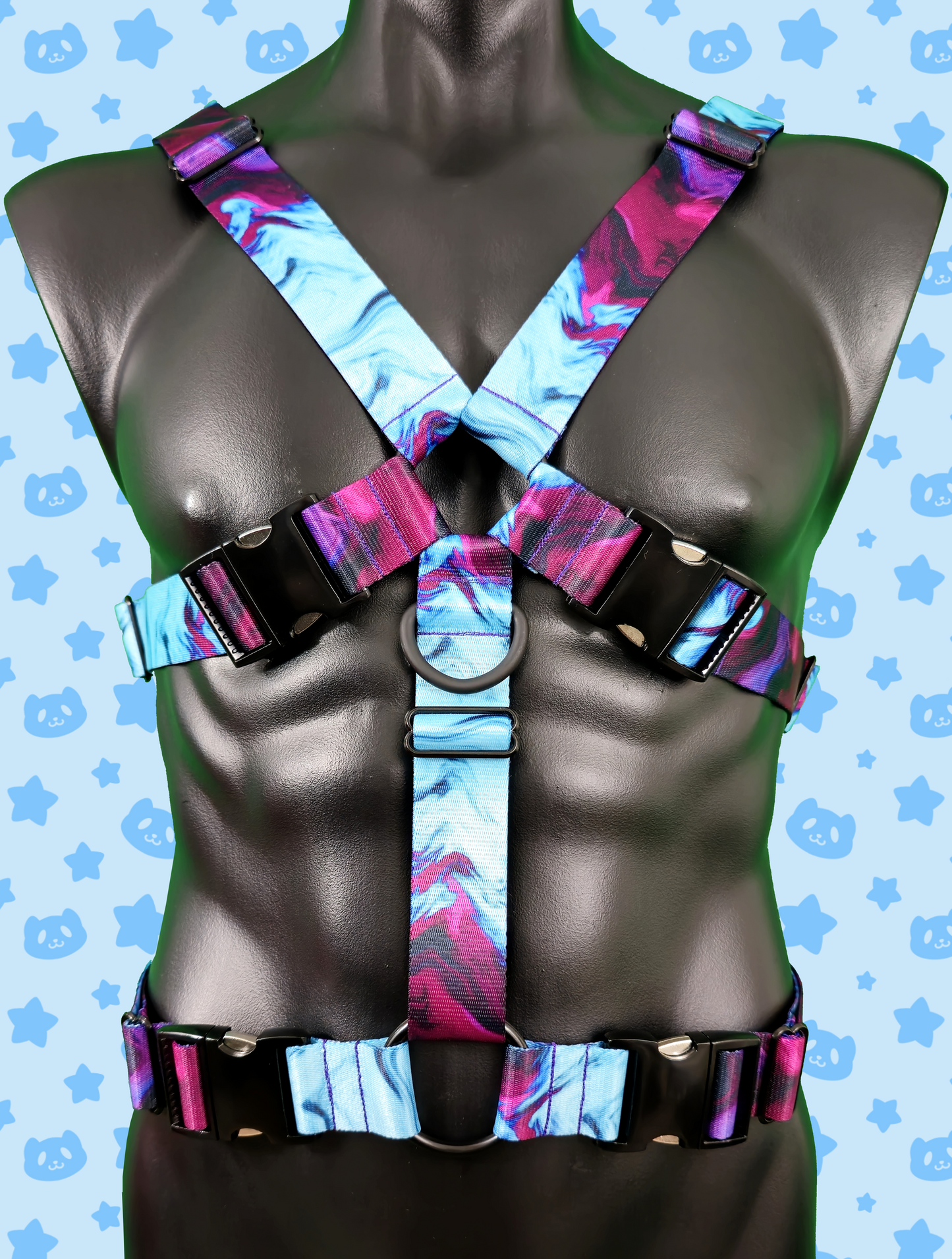 Chest Harness - Whispy Purple + Blue with Black Metal Hardware