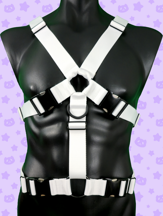 Chest Harness - White with Black Metal Hardware