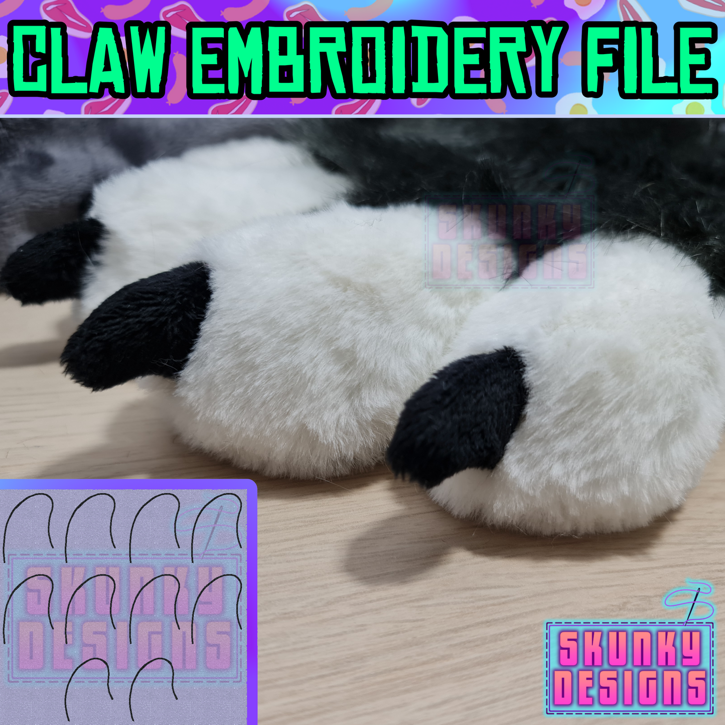 Claw Embroidery File for Fursuit Hand Paws - Digital Download